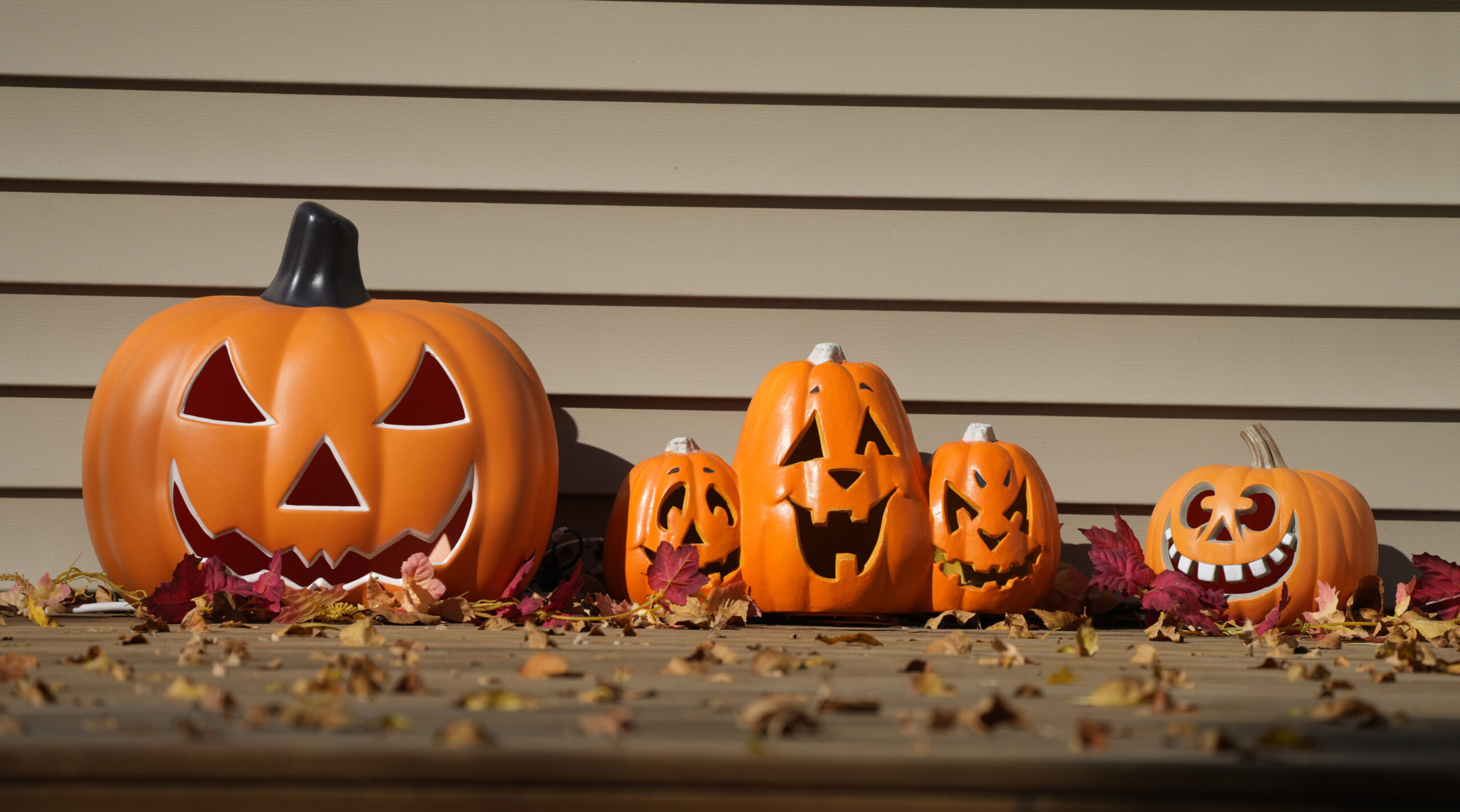 A display of Halloween pumpkins sits on the front porch of a home Thursday, Oct. 7, 2021, in Garretson, S.D. (AP Photo/David Zalubowski)